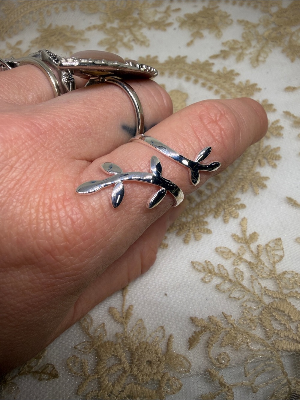 925 Sterling Silver Adjustable Leaf Vine Wrap Ring Organic Botanical